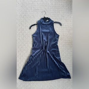 Blue High Neck Sleeveless Velvet Dress